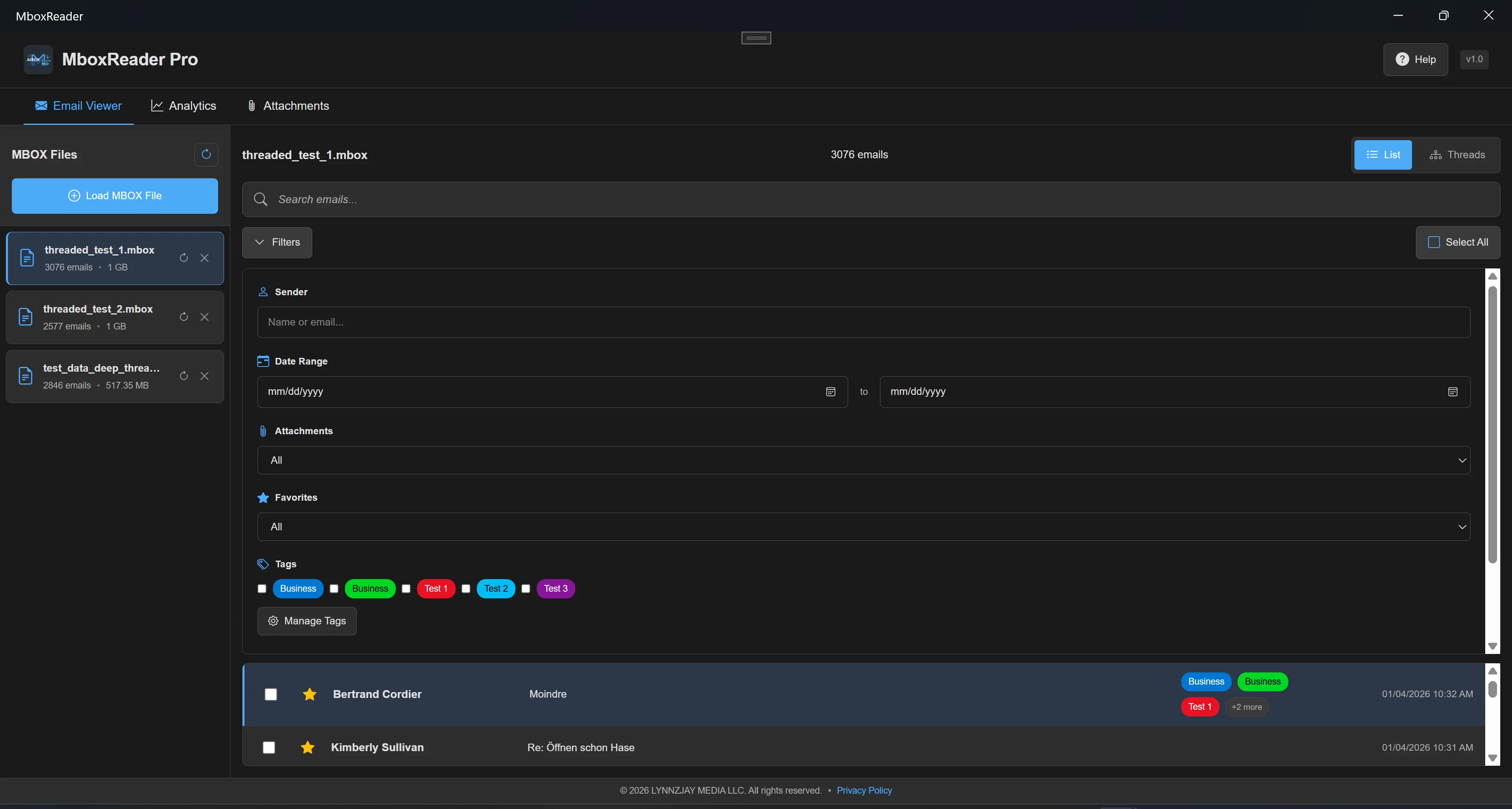 MboxReader Pro Filtering