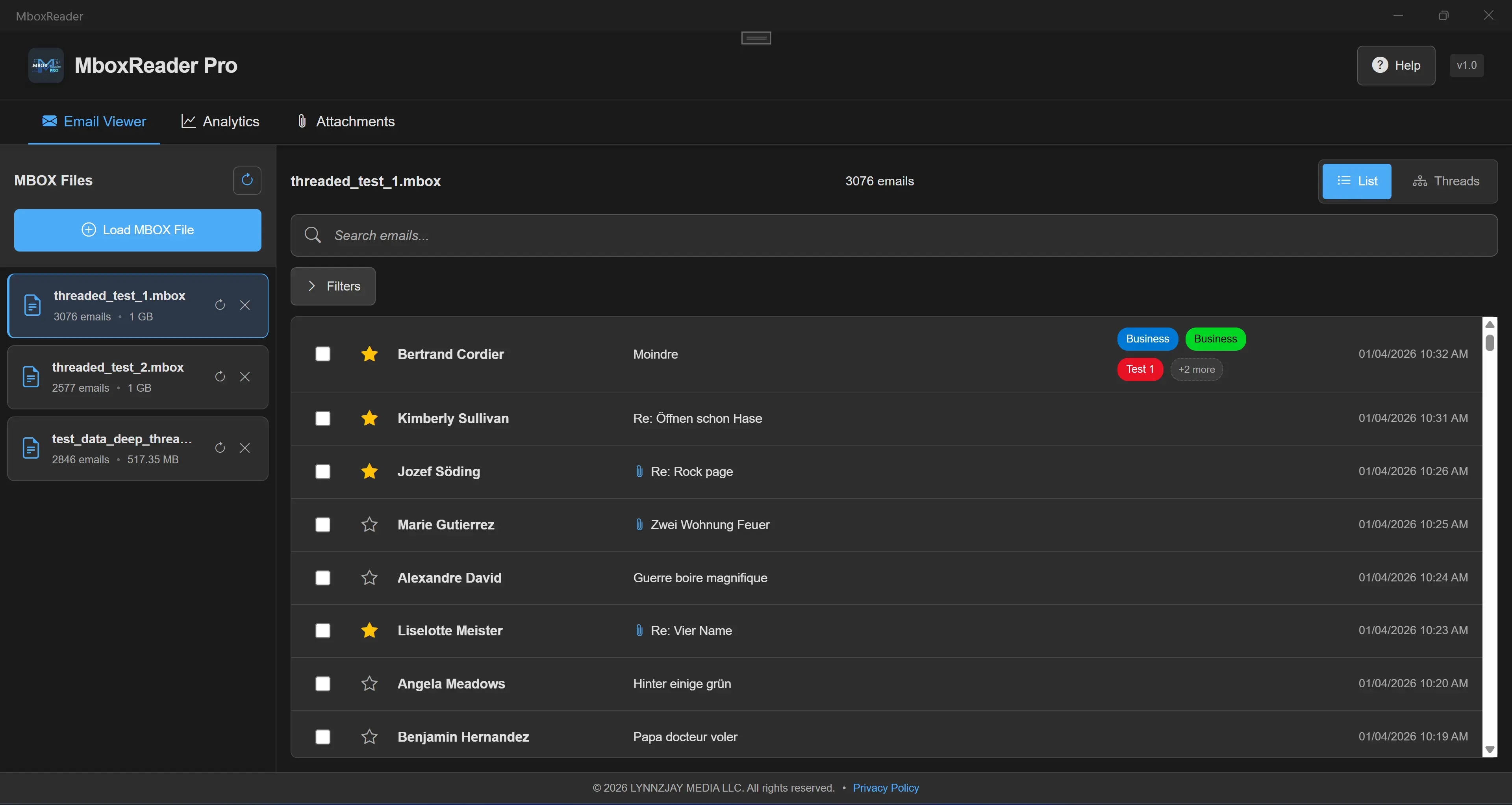 MboxReader Pro Main Window